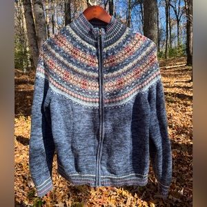 Fair Isle Zip Front Sweater Tiara International | M